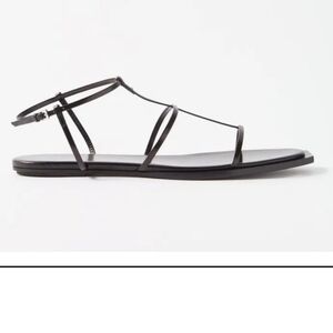 The Row Black Strappy Leather Flat Sandals